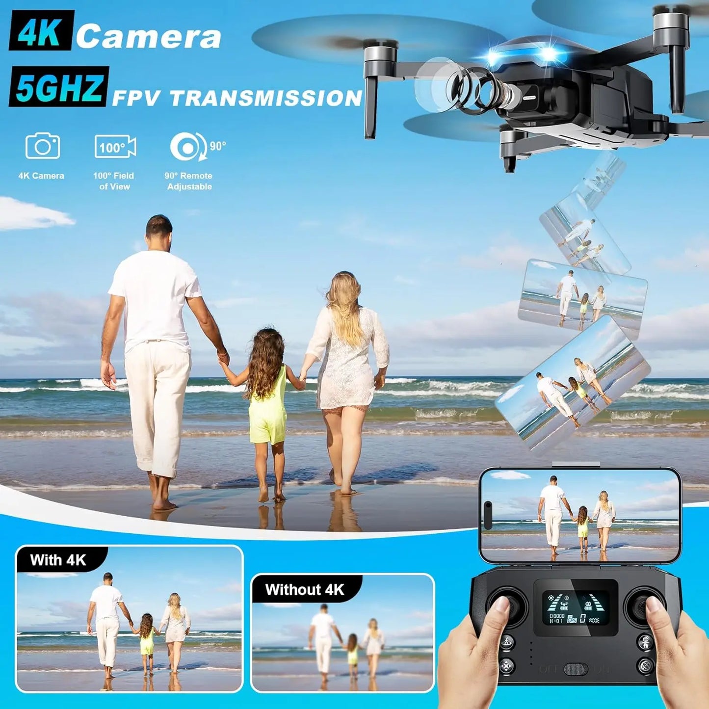 4K GPS Drone With Camera Follow Me Auto Return Foldable