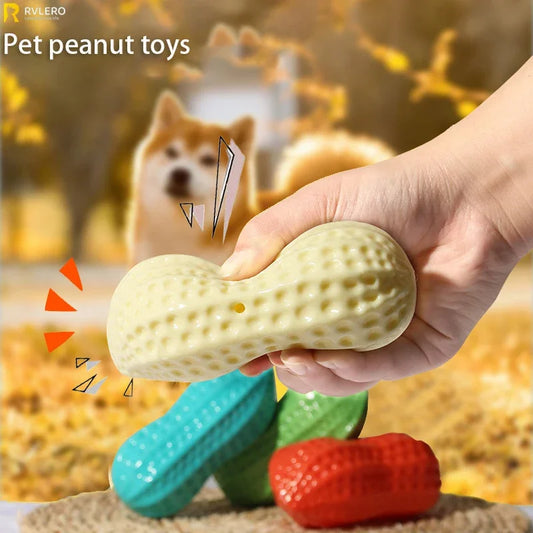 Dog Peanut Squeaking Chew Toy TPR Interactive Dental Cleaning