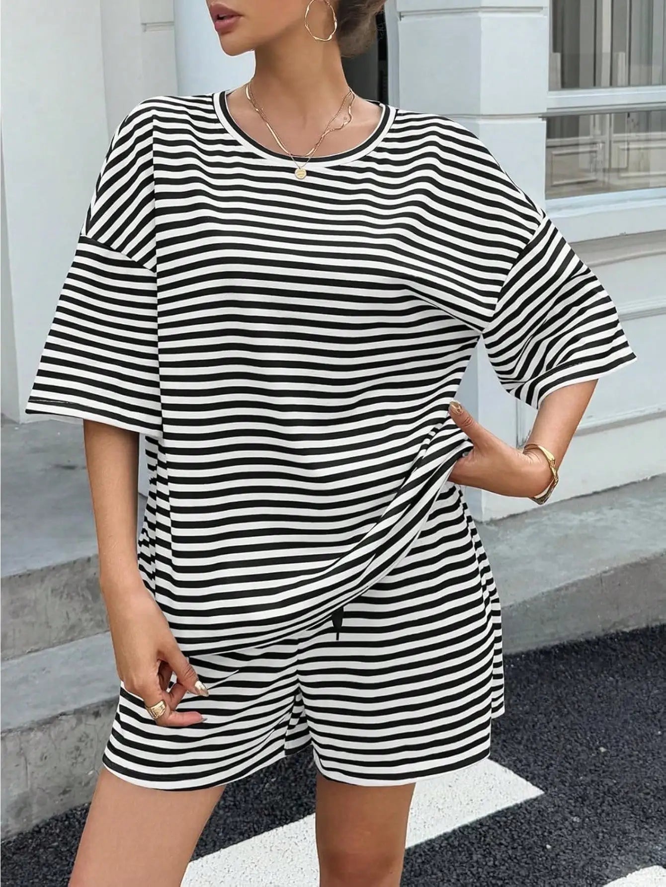 Fisoew Womens Striped Athleisure Two Piece Set Sweatsuit