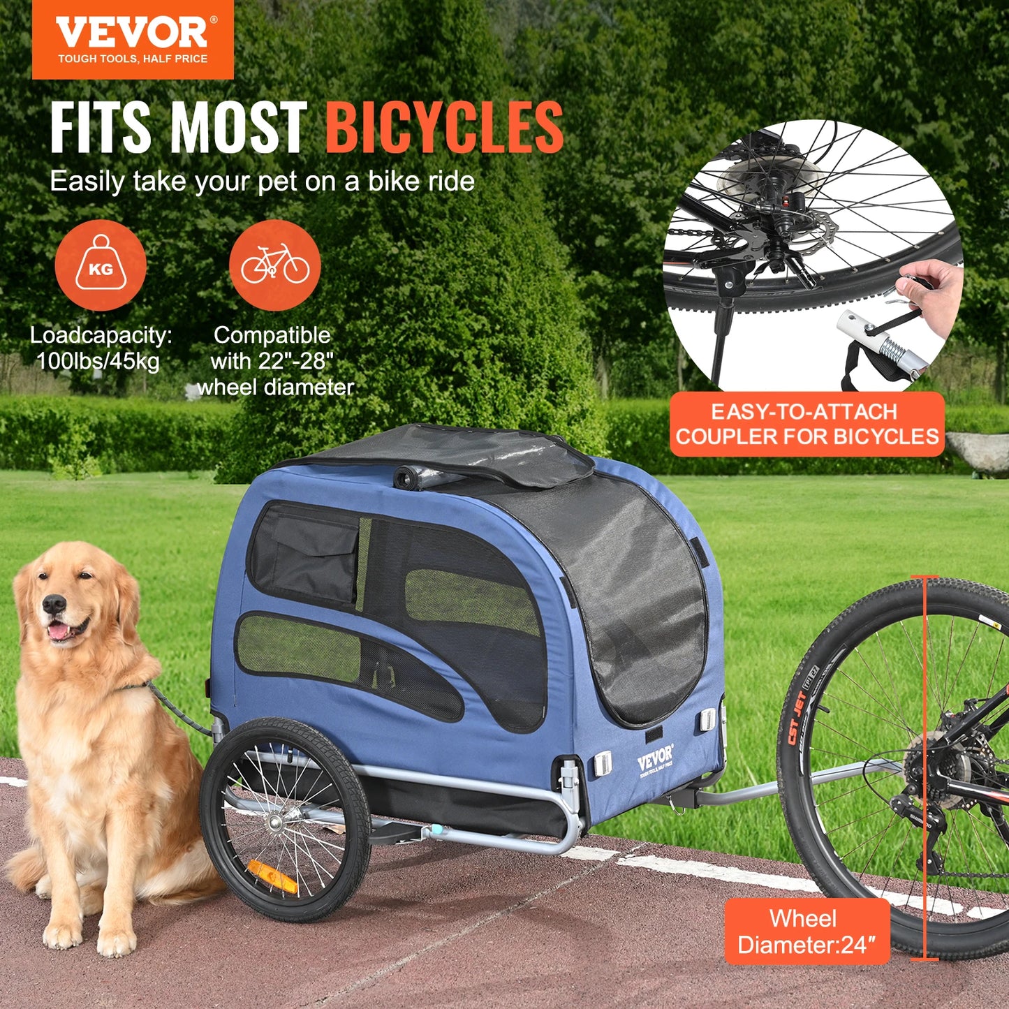 Pet Bike Trailer Carrier For Dogs Collapsible Reflectors And Flag