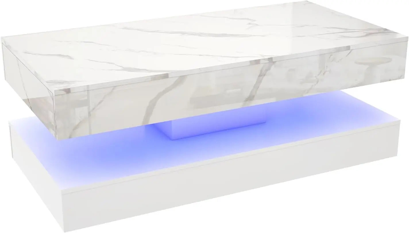 QiaoShiRen Modern LED Coffee Table With Double Layer Storage