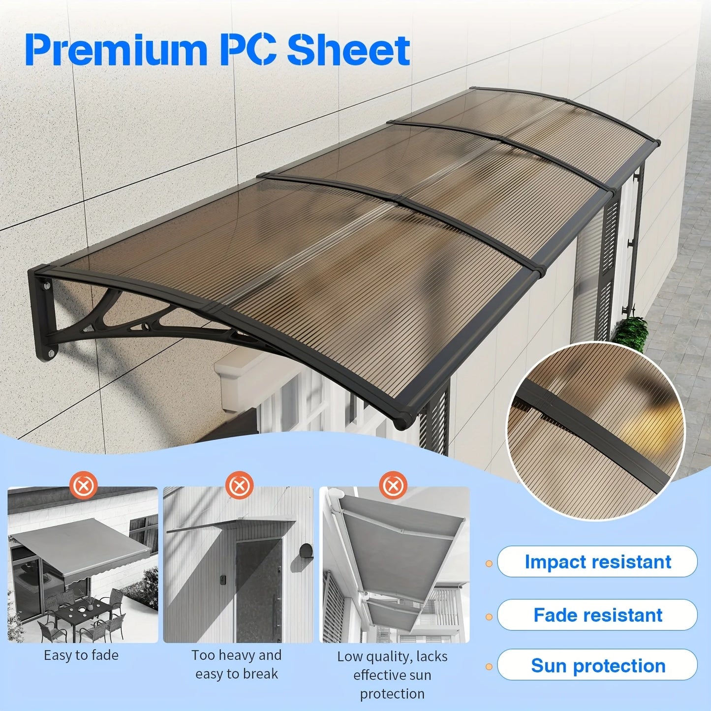 GUANSU-CN Awning Canopy for Doors and Windows UV Protection