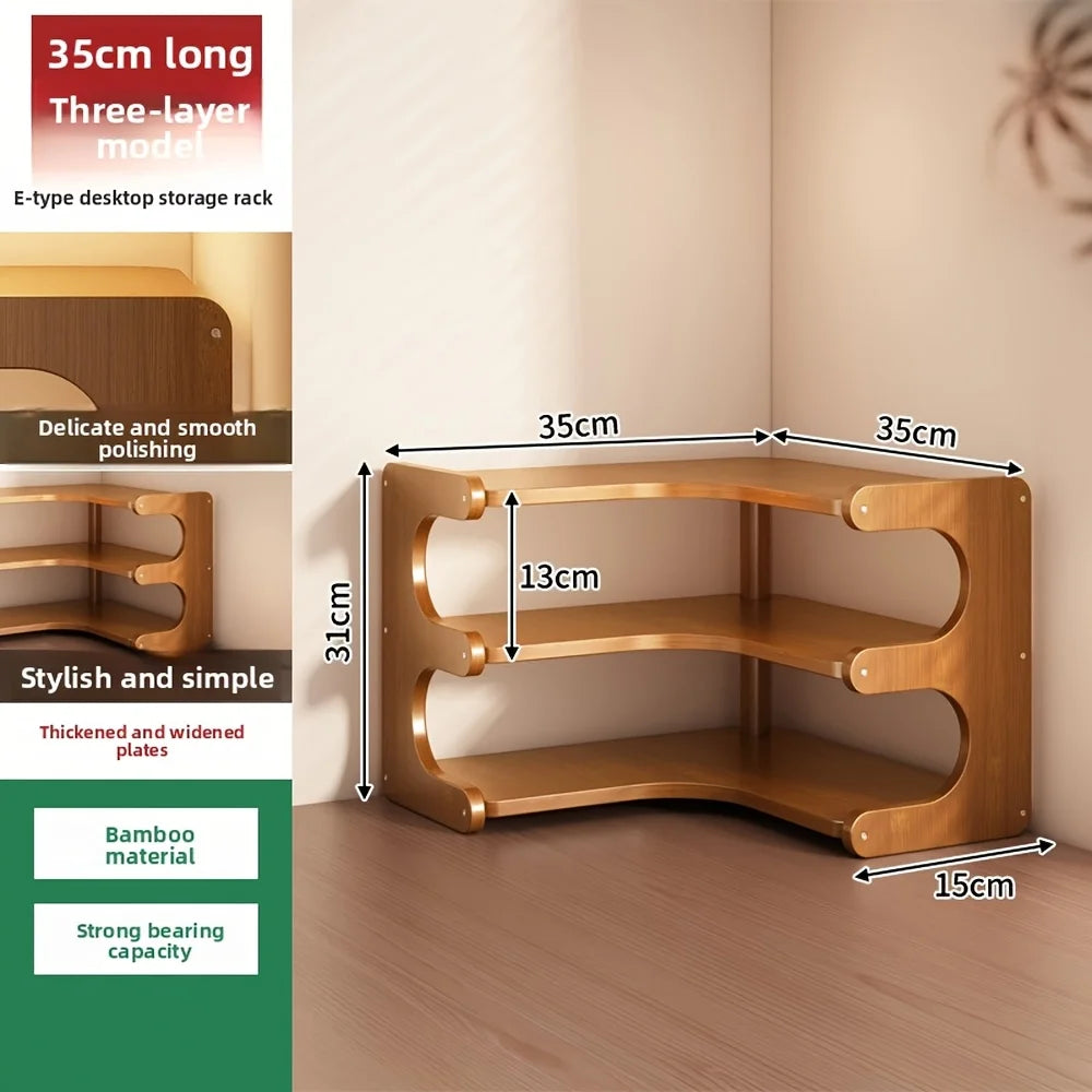 Multi Tier Bamboo Corner Desk Shelf Organizer For Plants