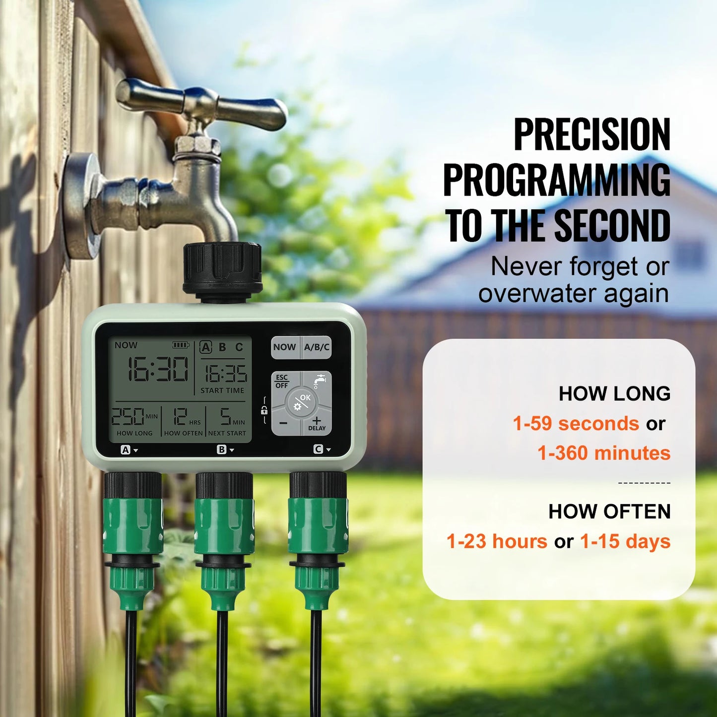 SucceBuy 3 Outlet Water Timer With Independent Zones LCD Display