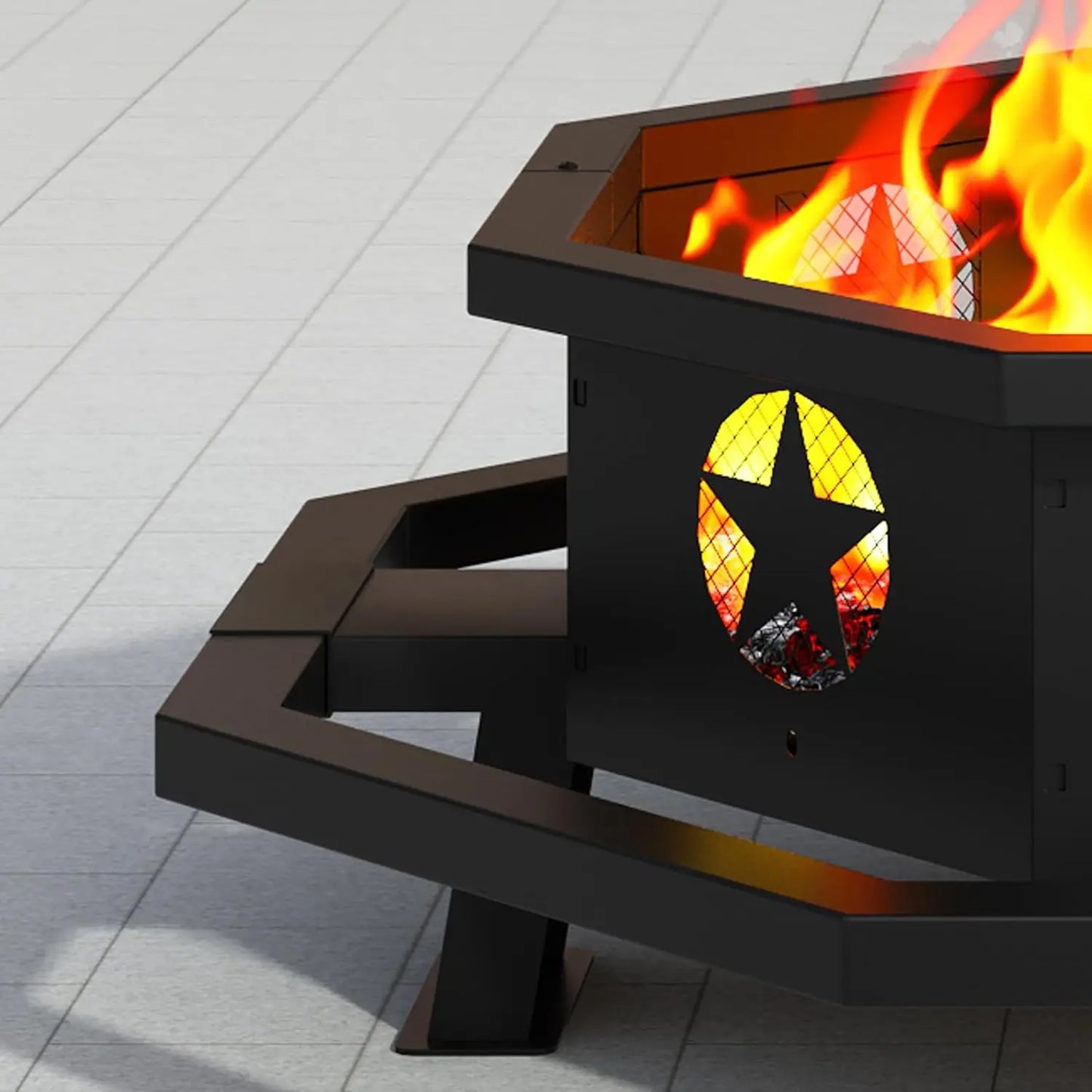 Hexagonal Wood Burning Fire Pit For Outdoor Patio Backyard