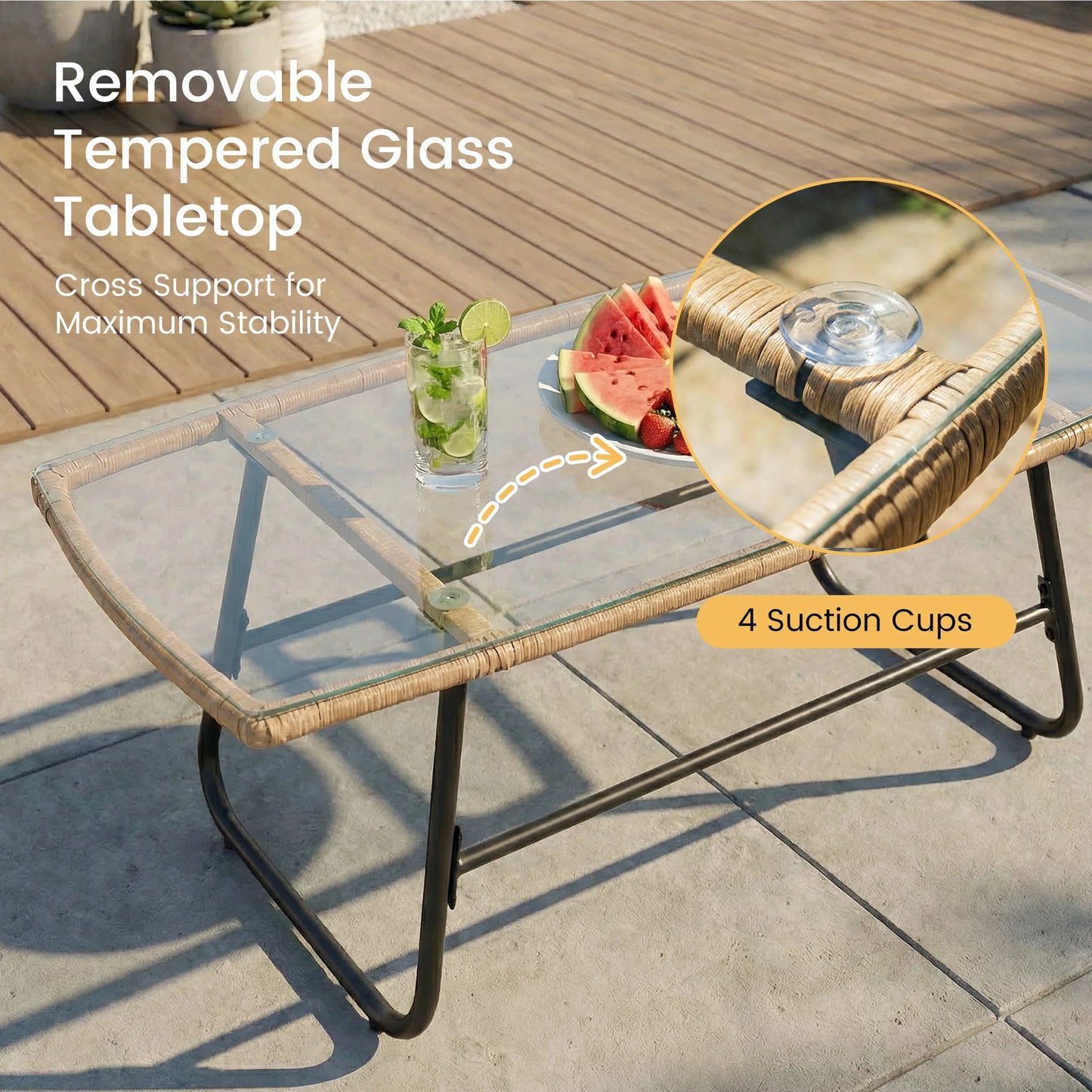 Outdoor Wicker Patio Furniture Set 4 Pieces With Glass Table