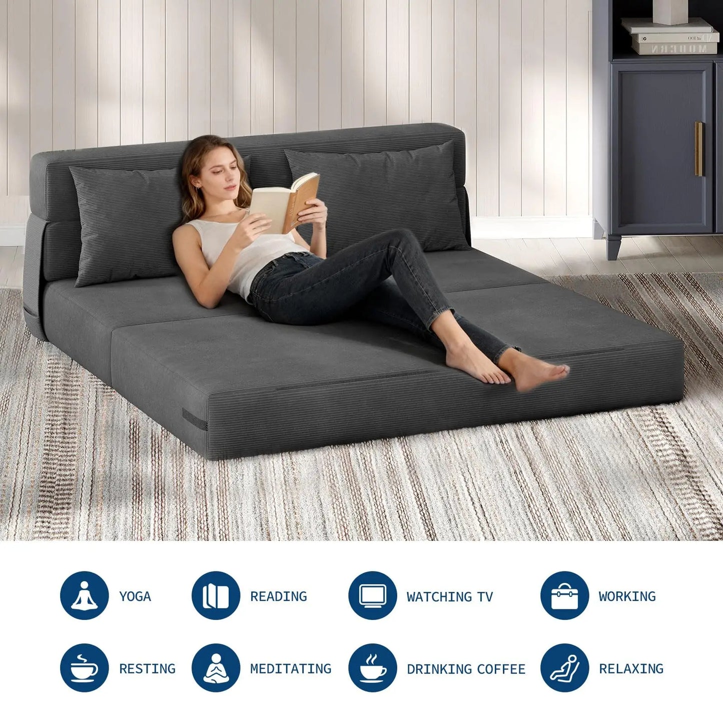 HobbyLane 4 in 1 Folding Sofa Bed Convertible Corduroy Loveseat