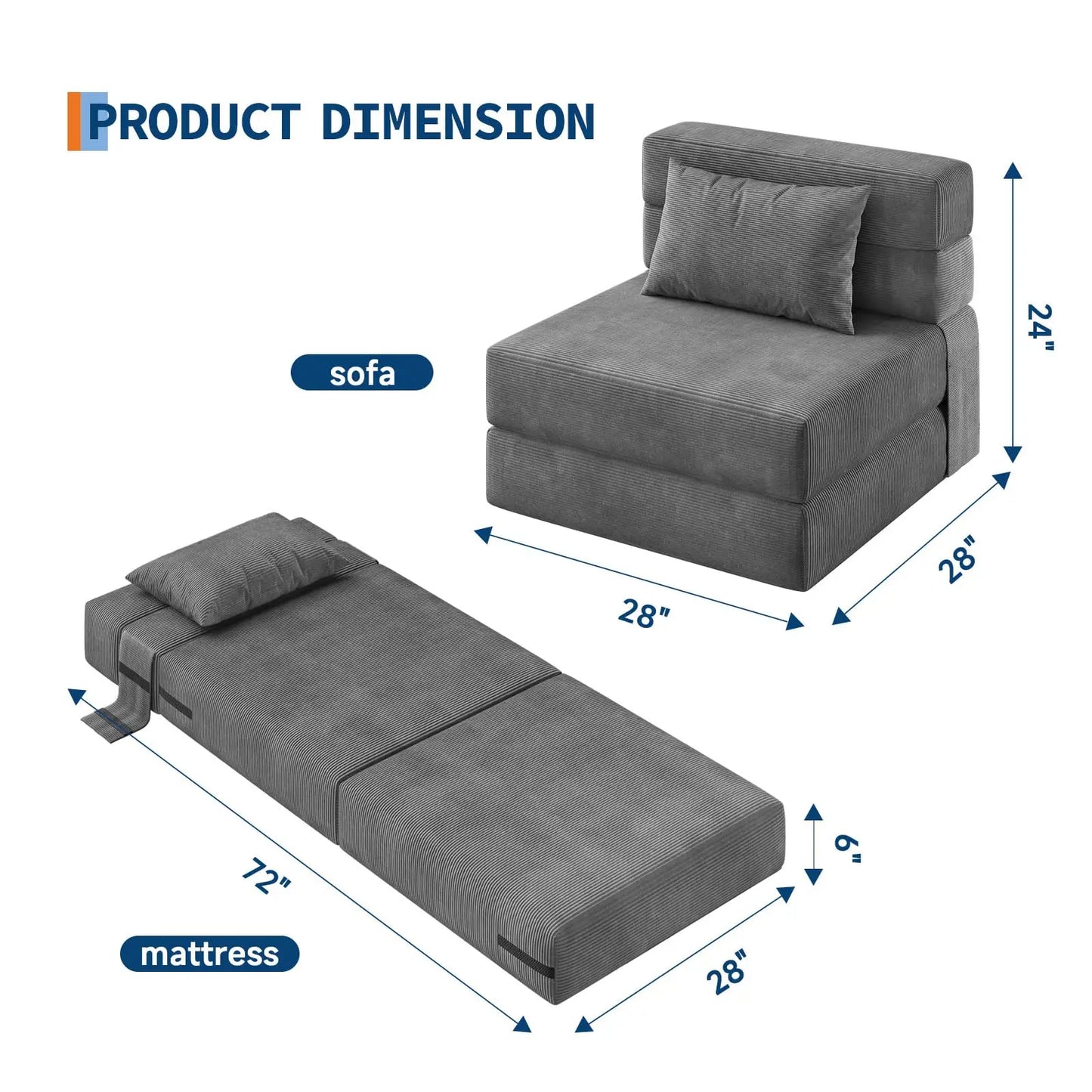 HobbyLane 4 in 1 Folding Sofa Bed Convertible Corduroy Loveseat