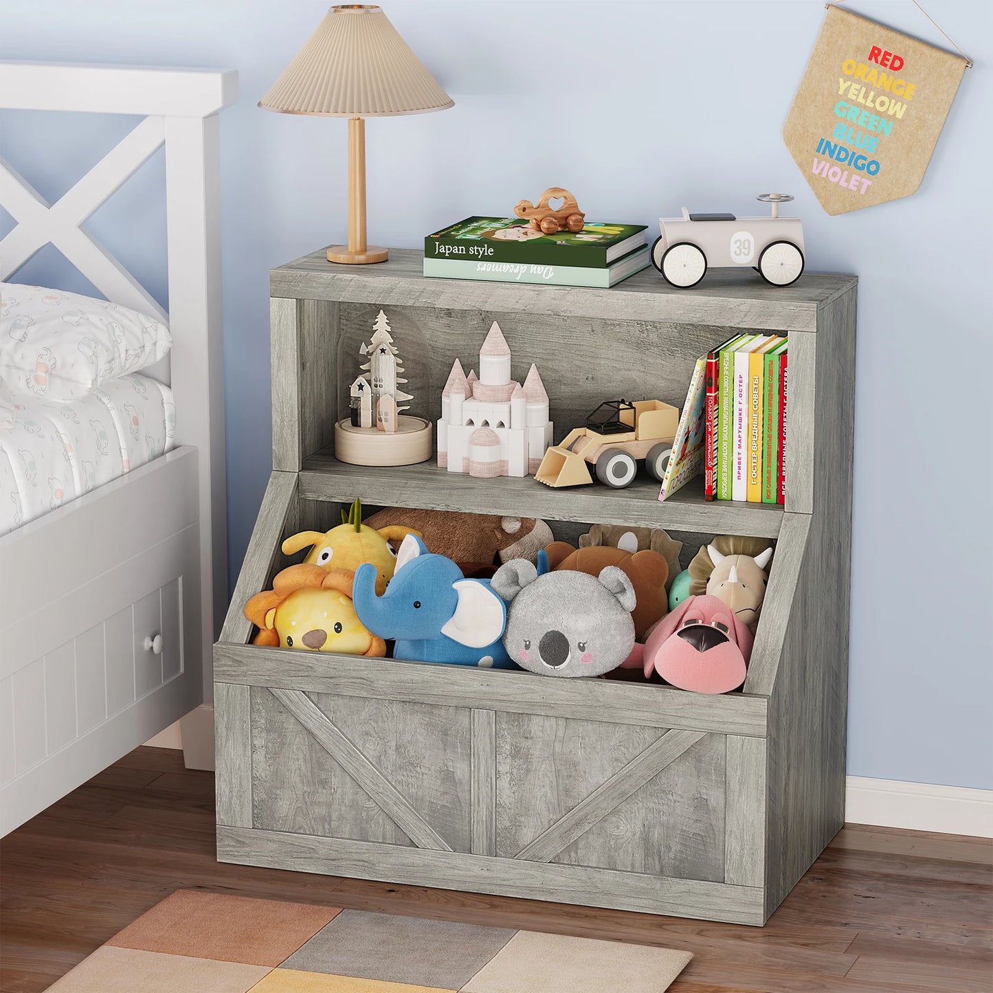 Wooden Kids Bookshelf Toy Storage Organizer For Playroom