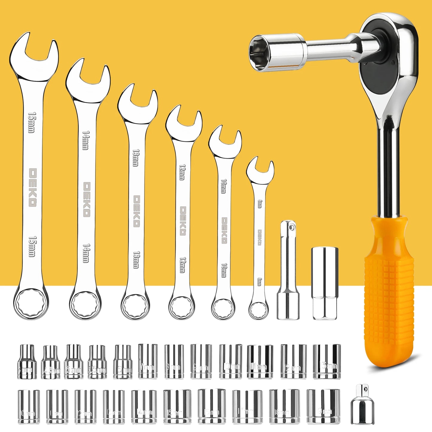 DEKOPRO 228-Piece Socket Wrench Tool Set With Plastic Toolbox