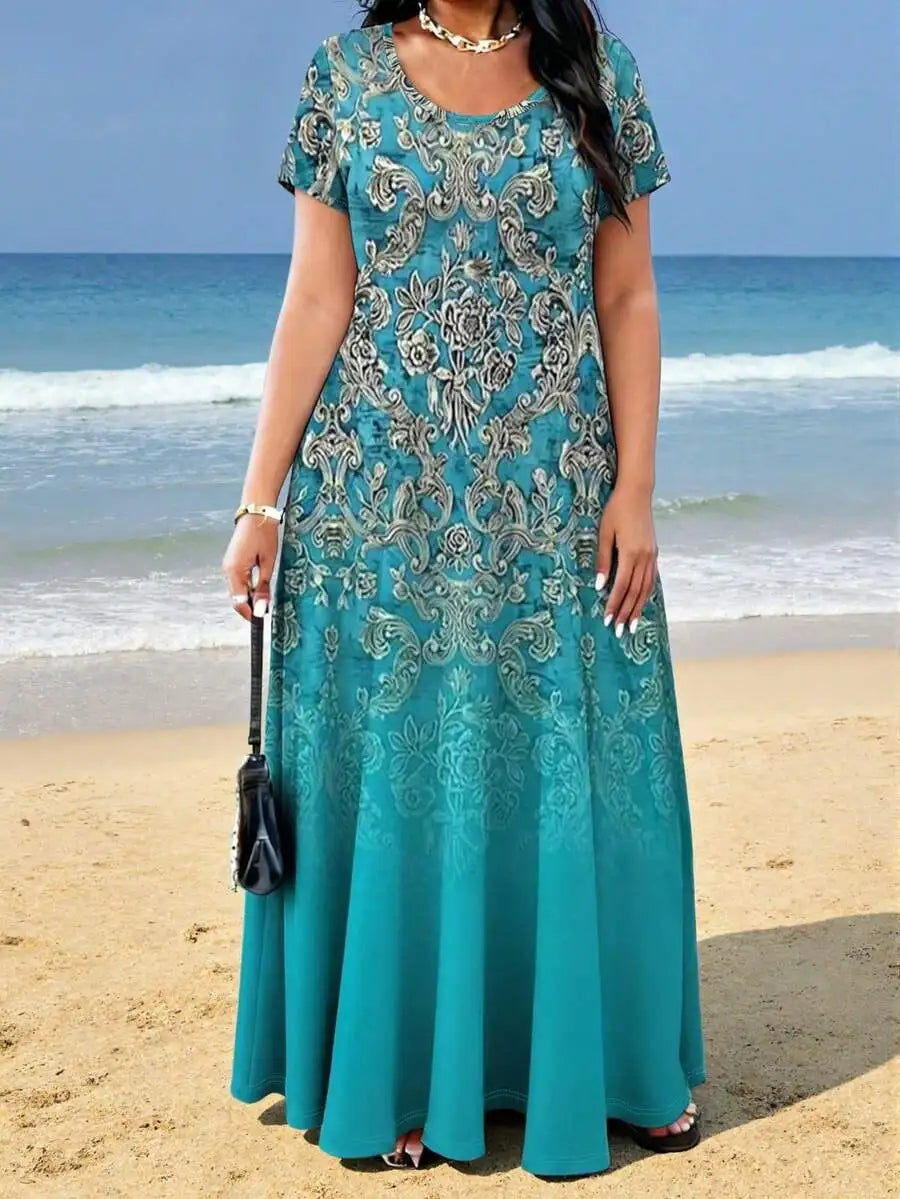 Women's Polyester Printed Pocket Casual Vacation Dress For Summer