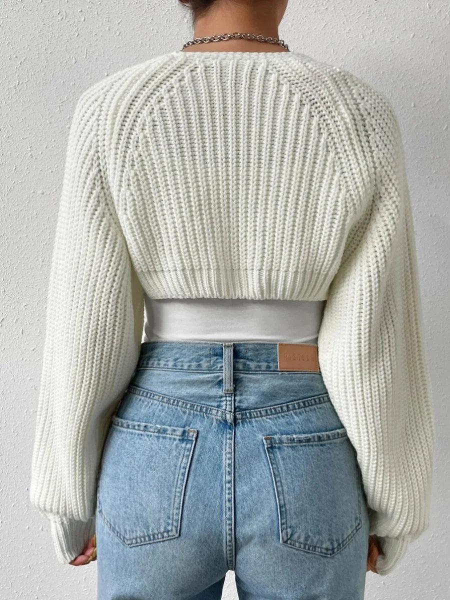 Hirigin Women Open Front Cropped Cardigan Long Sleeve Ribbed Knit Shrug