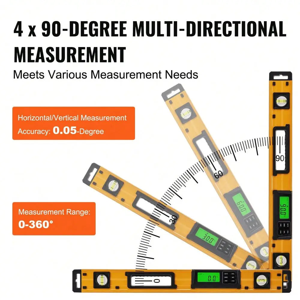 Torpedo Level With LED Backlit Screen 0-360 Degree Scale
