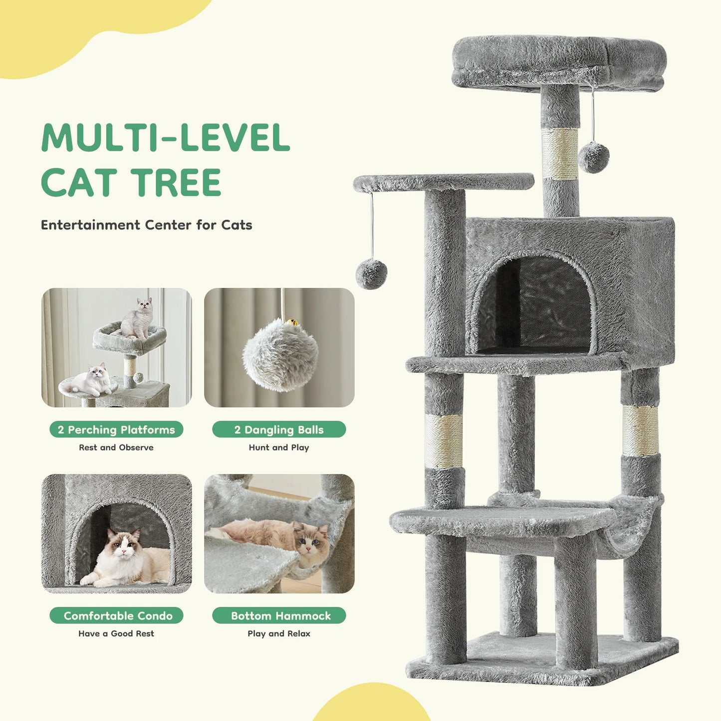 JHK Cat Tree Multi-Cat Climbing Tower Sisal Posts Indoor