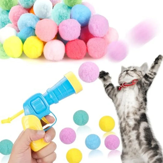Cat Ball Toy Launcher Gun Three Pack Fetch Toy With Plush Fuzzy Balls