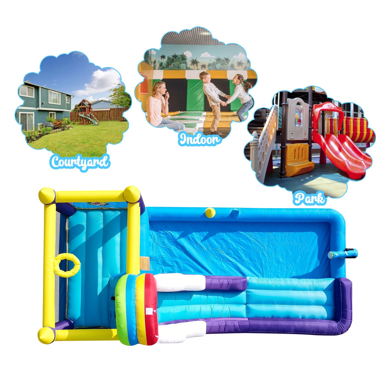 RTS Inflatable Water Slide Bounce House With Splash Pool For Kids Backyard Party