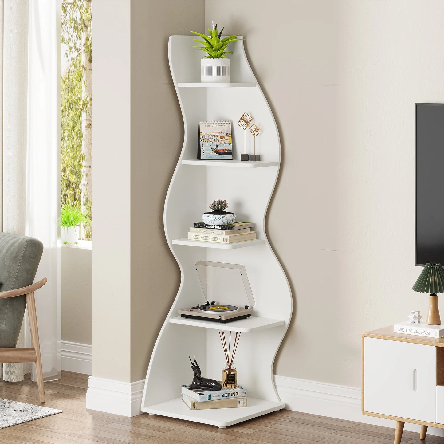 Tribesigns Five Tier Corner Shelf Wall Bookshelf Plant Stand