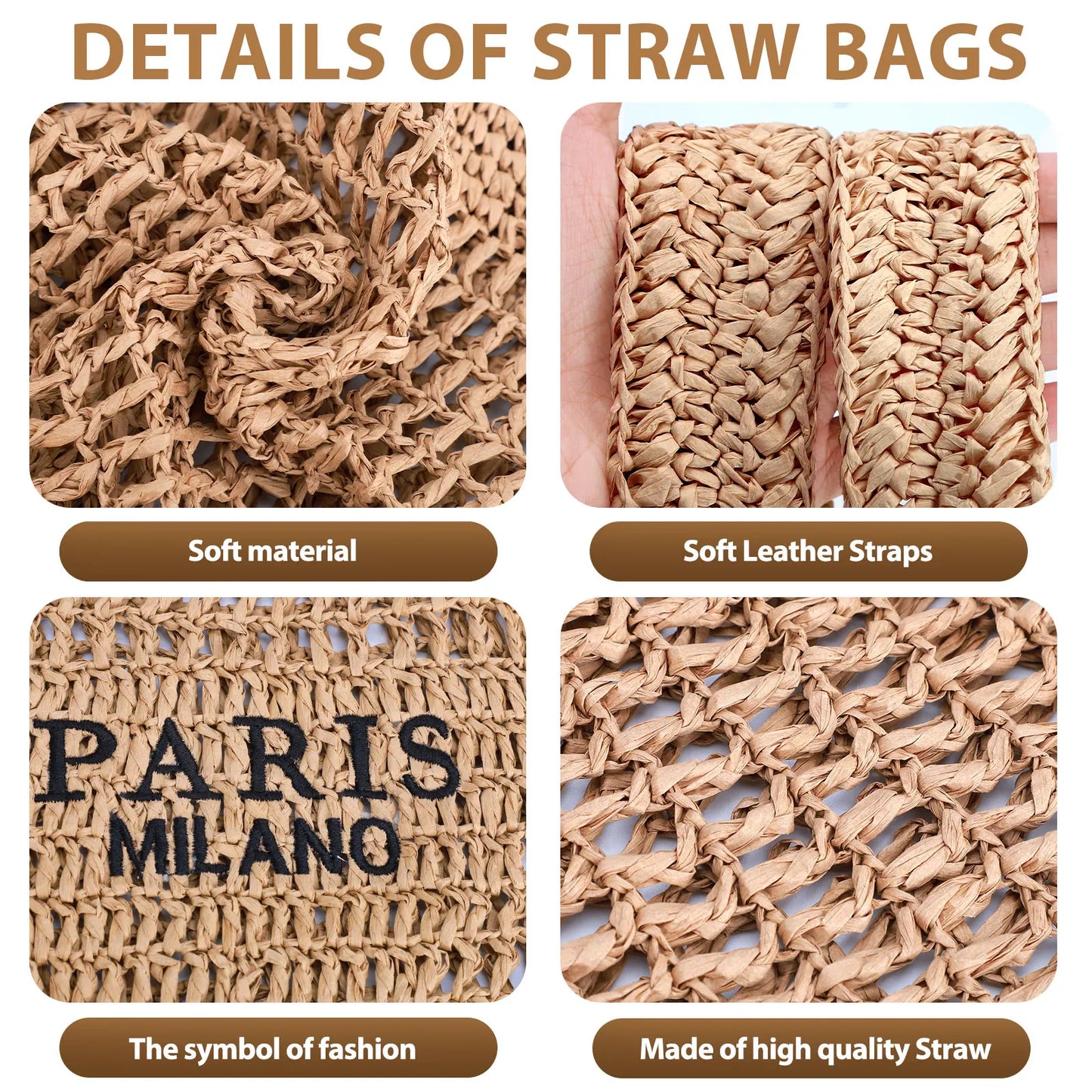 Women Straw Beach Tote Handmade Woven Summer Mesh Shoulder Bag