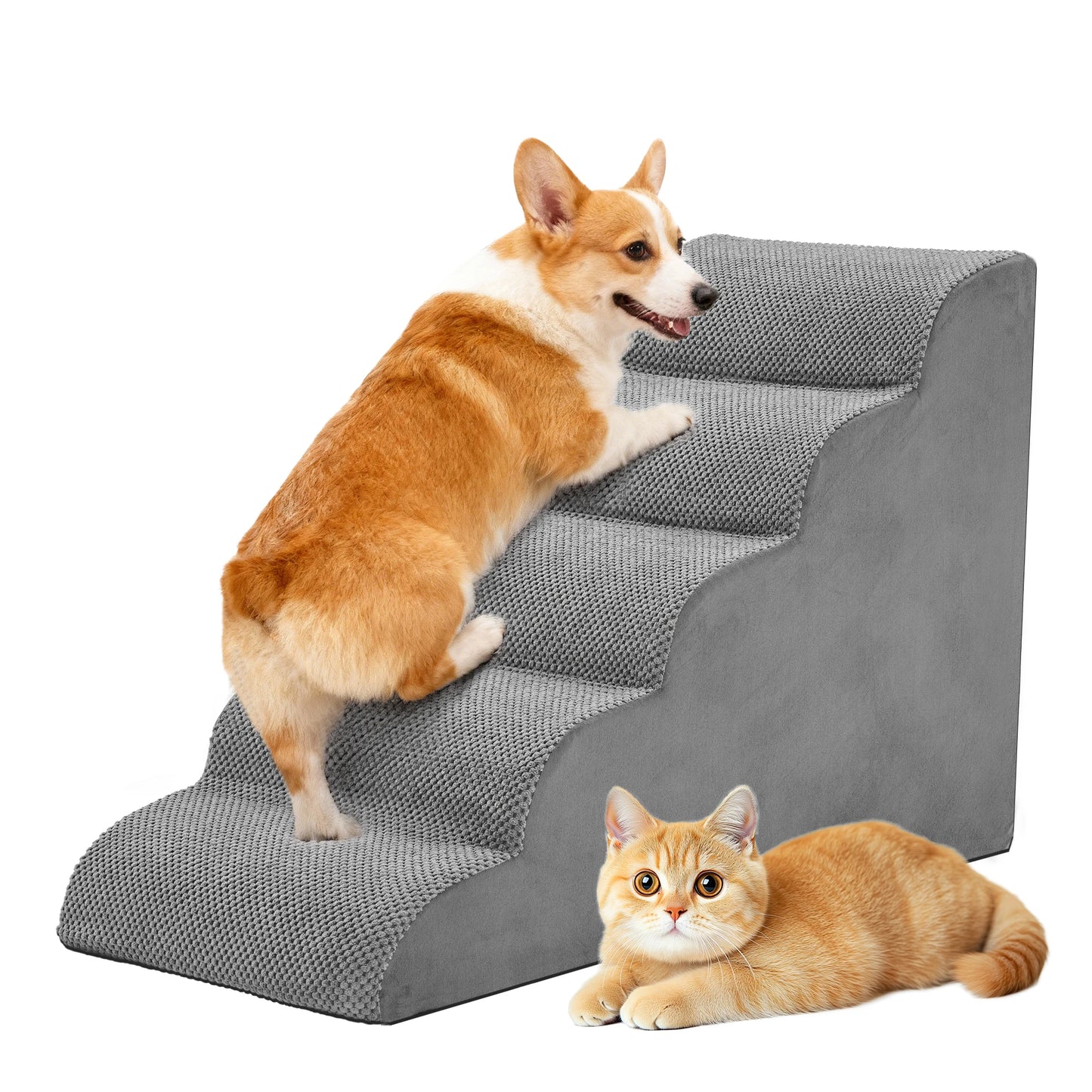 3-5 Step High-Density Foam Dog Stairs Curved Ramp Indoor Non-Slip