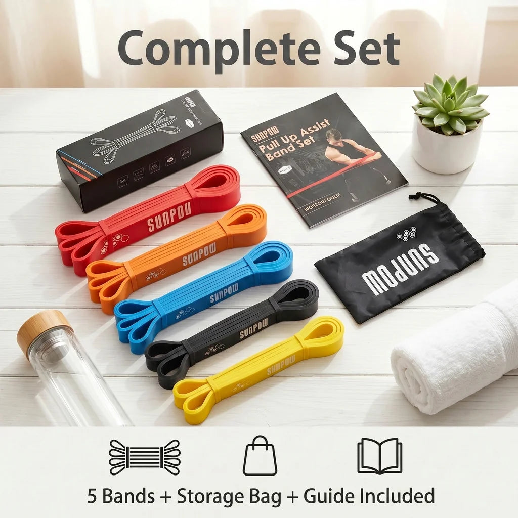 SUNPOW Natural Latex Resistance Bands Five Pack Pull Up Assistance