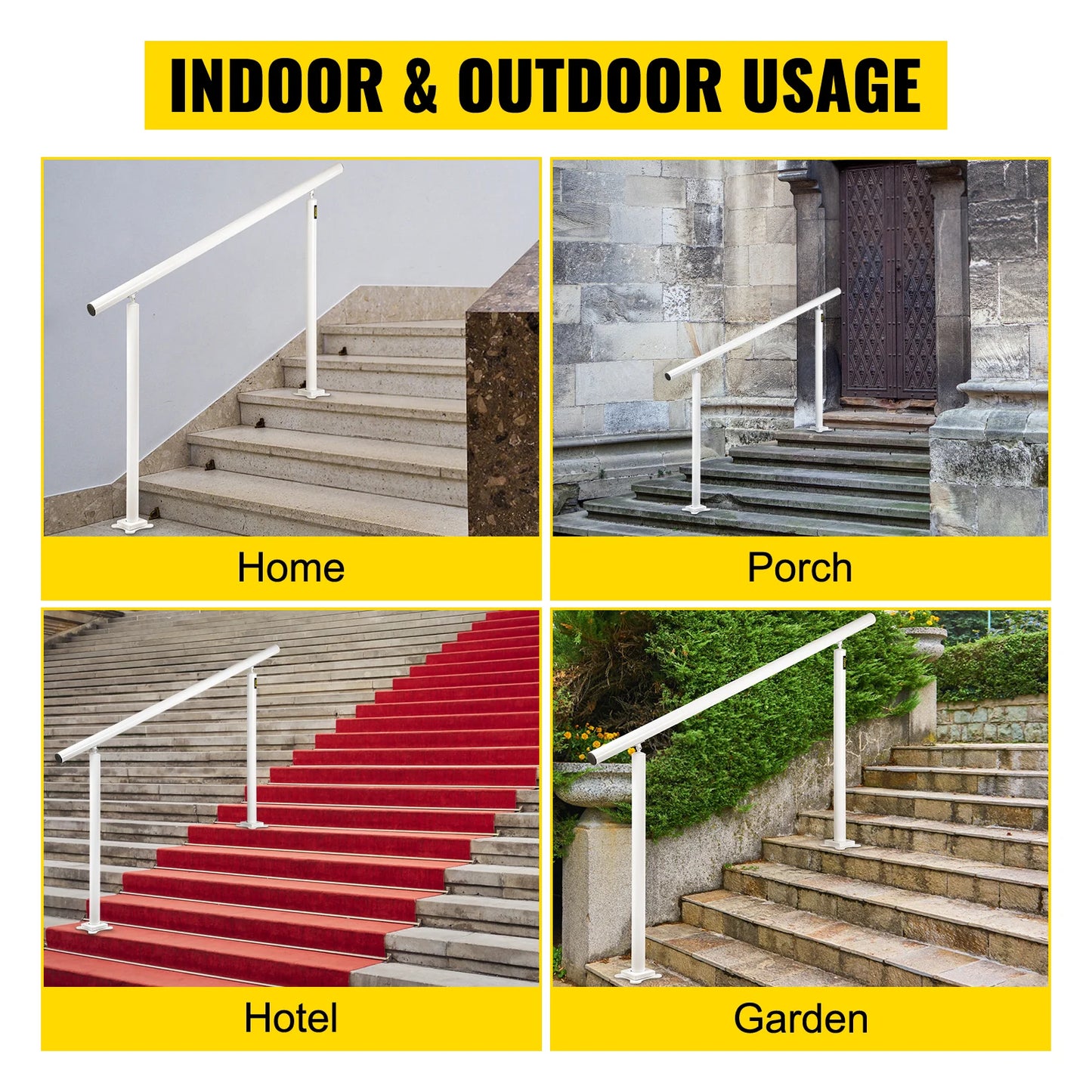 Outdoor Aluminum Handrail Fits 0 to 5 Steps Installation Kit