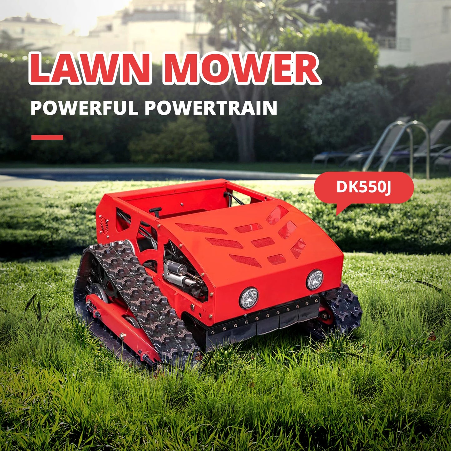 Remote Control Gas Engine Lawn Mower 4WD For Sloped Terrain