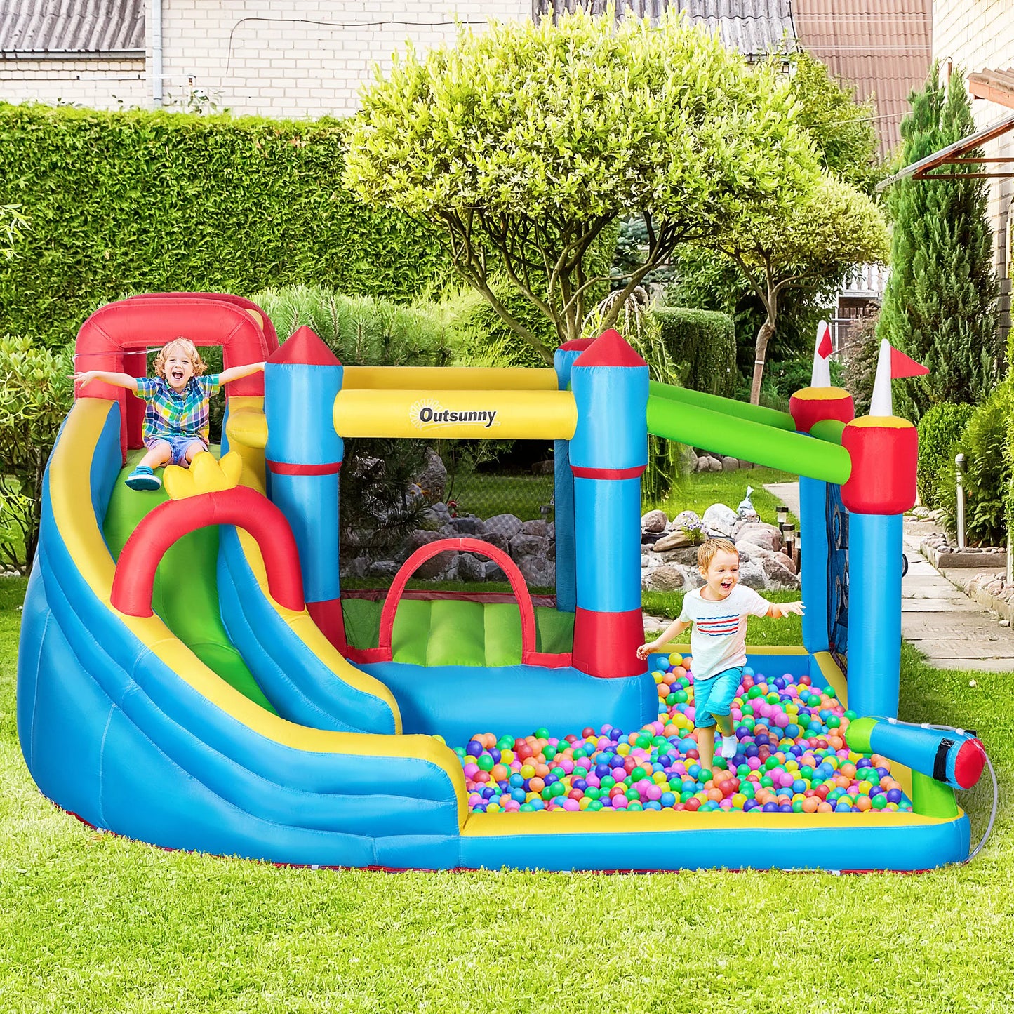 6-in-1 Inflatable Bounce House and Water Slide for Kids Backyard