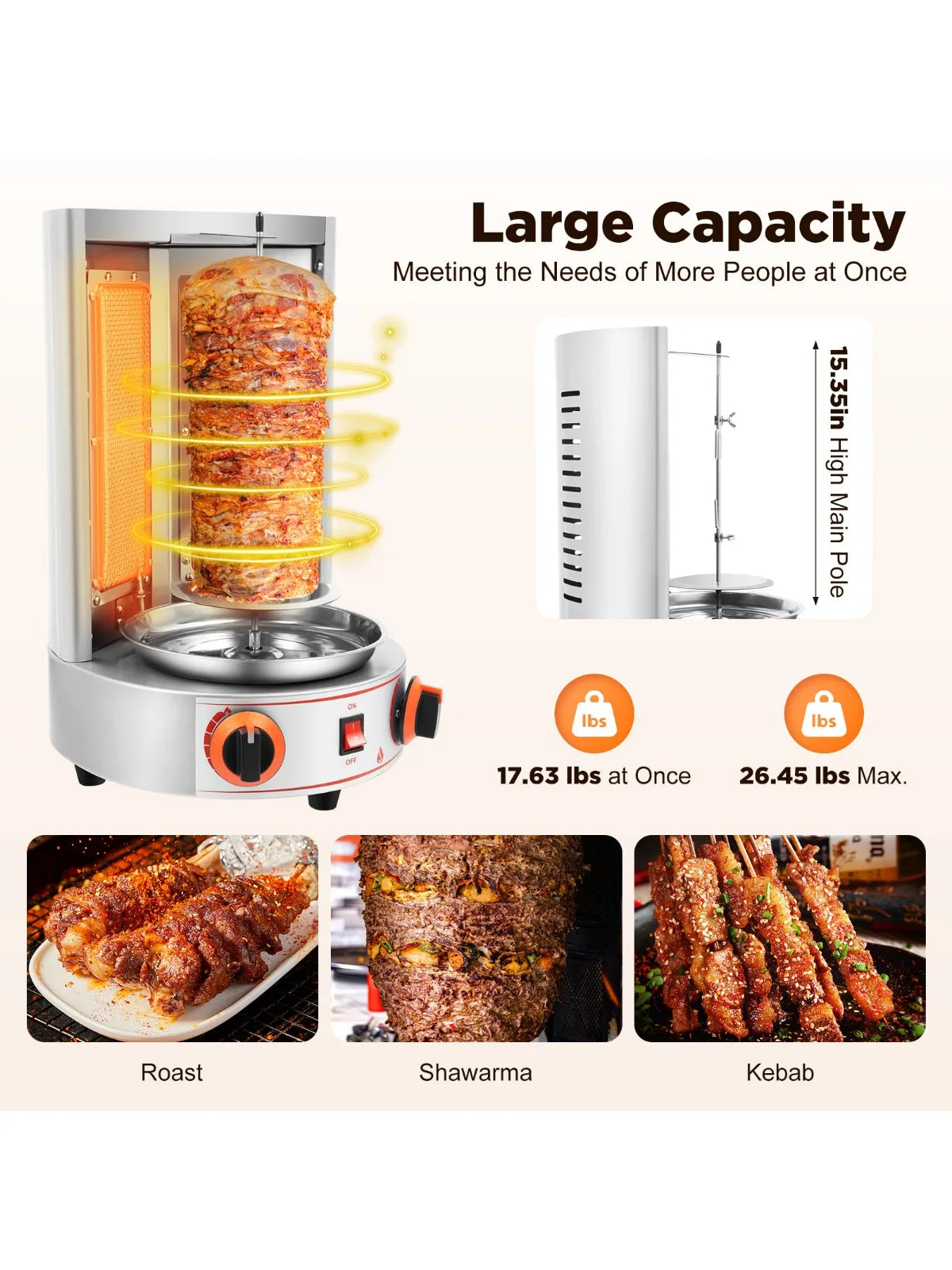 Electric Vertical Shawarma Broiler Rotating Gyro Grill 2 Burner