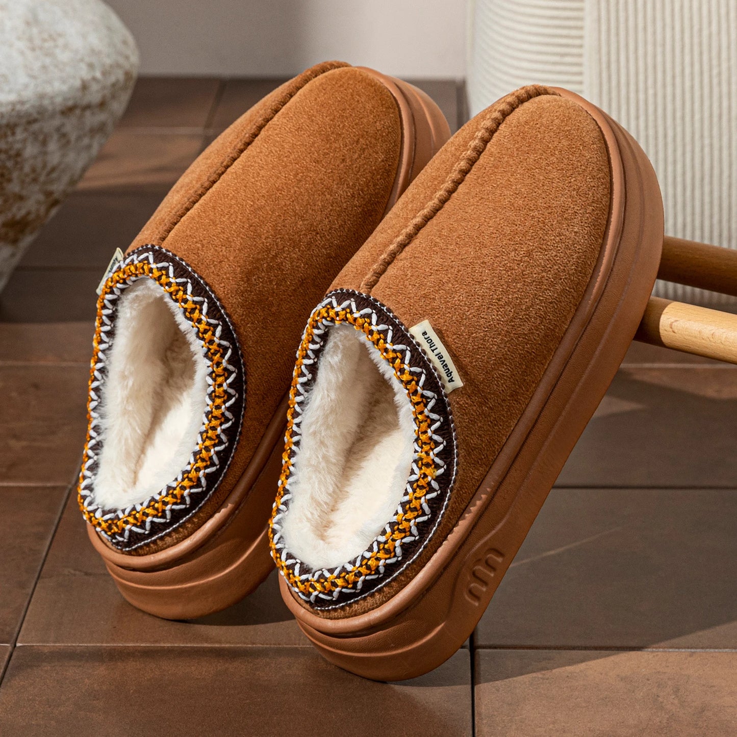 Winter Women Slippers Fur Lined Indoor Outdoor Plush House Shoes