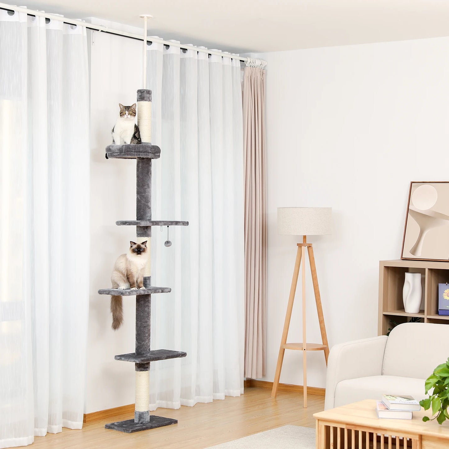 PEQULTI Adjustable Height Cat Tree Indoor Scratching Posts For Cats