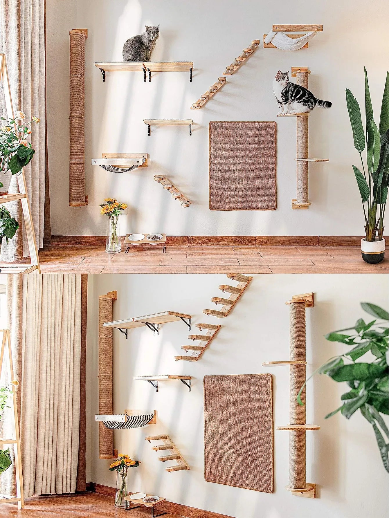 PETRAVEL Cat Tree With Scratching Posts Wall Mounted Hammock For Cats