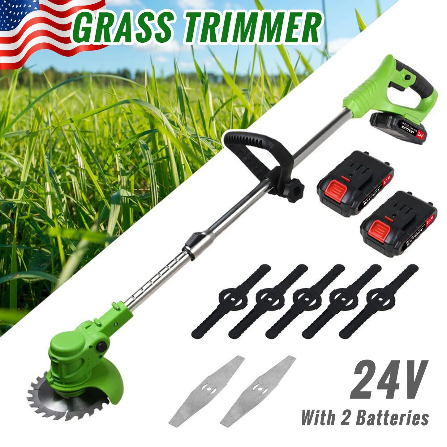 Cordless 2-In-1 Weed Trimmer And Grass Cutter With Fast Charger