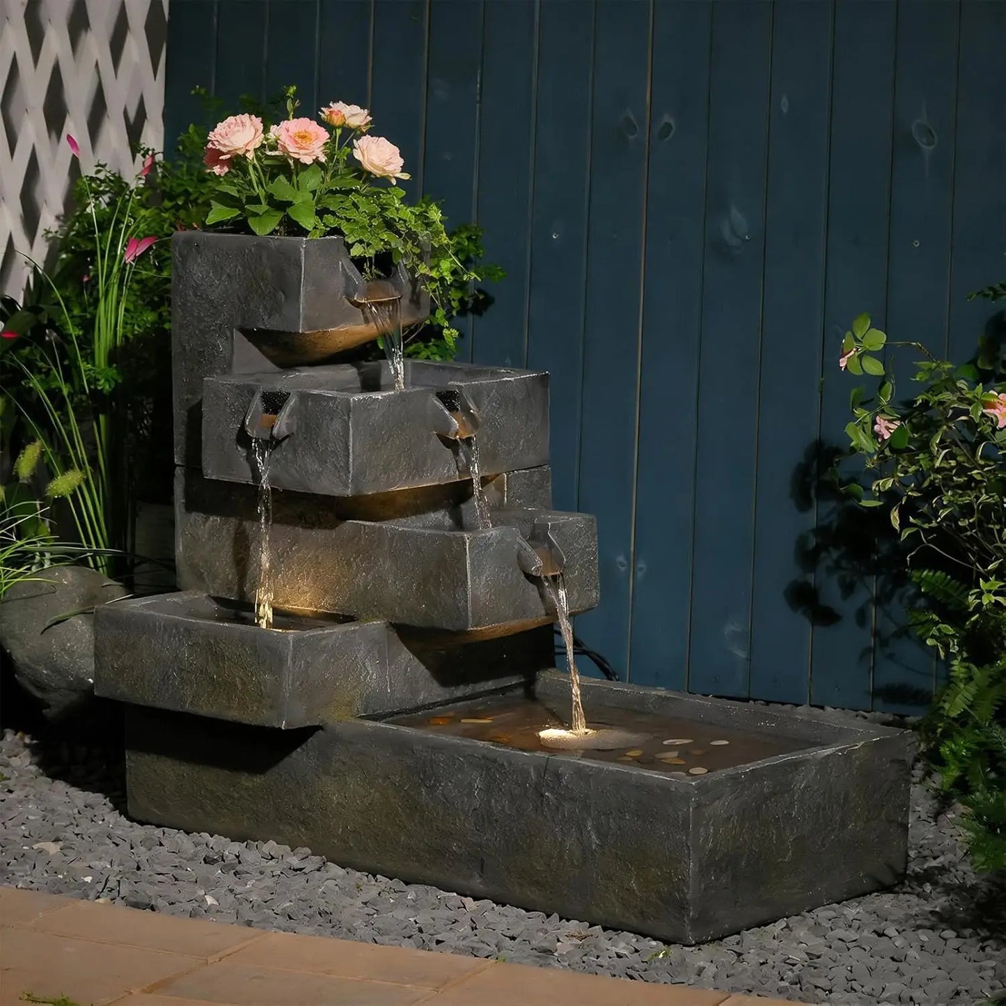Tree Trunk Outdoor Resin Waterfall Fountain With LED Lights