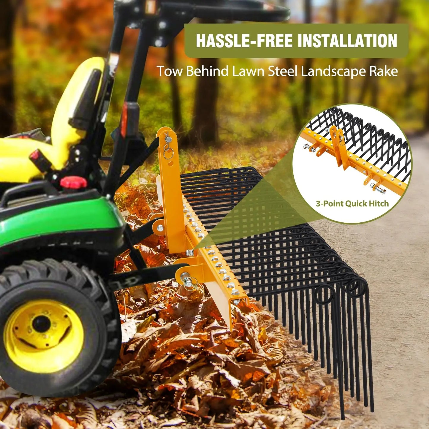 HiMISS Pine Straw Rake With Coil Spring Tines For Tractors