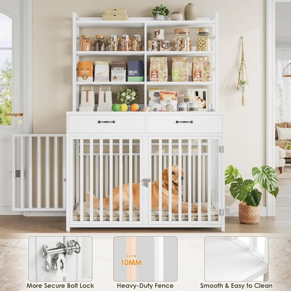 Tongyue Dog Crate Furniture Indoor Kennel With Shelves Drawers