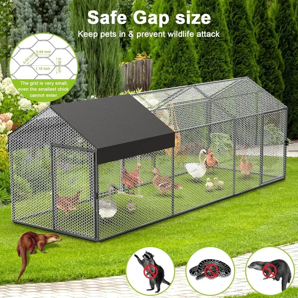 Large Metal Chicken Coop with Cover for Outdoor Hen House