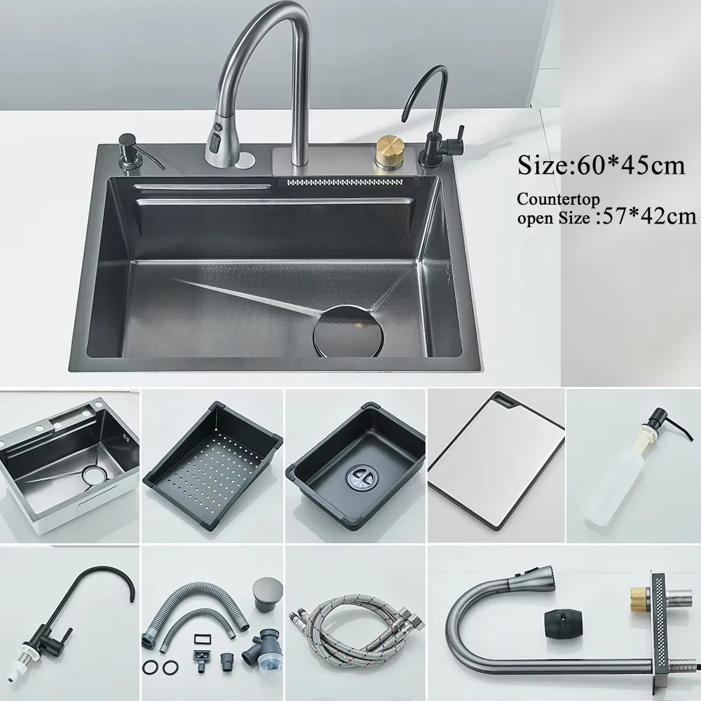 MYQualife 304 Stainless Steel Waterfall Kitchen Sink Faucet Set
