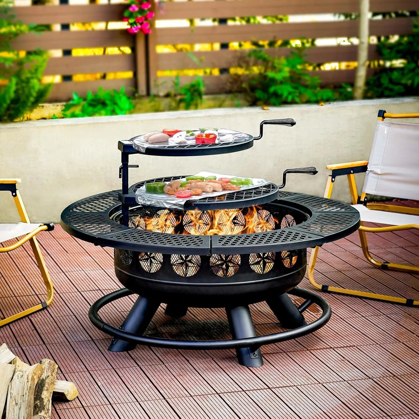 Verdeluxe 3In1 Outdoor Fire Pit With Cooking Grills And Lid