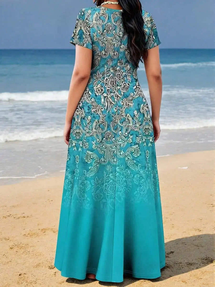 Women's Polyester Printed Pocket Casual Vacation Dress For Summer