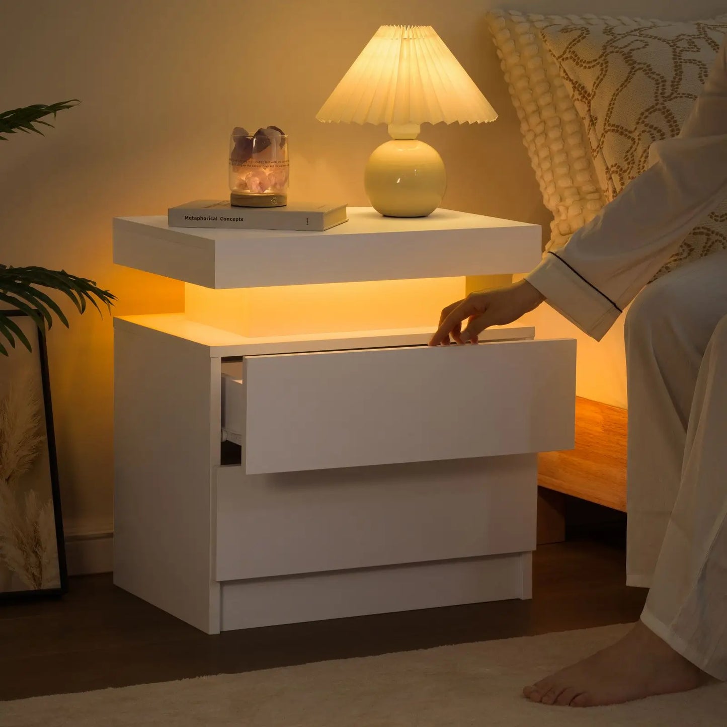 Cubehom LED Nightstands With 2 Drawers And RGB Lights For Bedroom