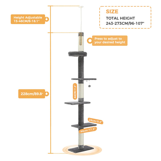 PEQULTI Adjustable Height Cat Tree Indoor Scratching Posts For Cats