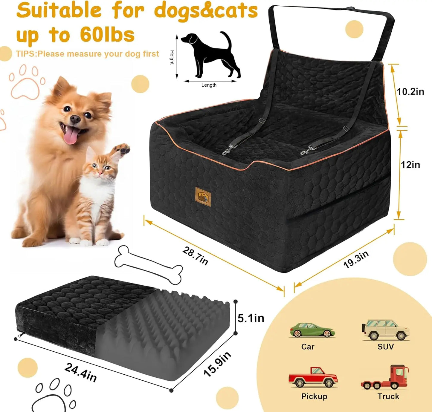 Dog Car Seat For Medium Large Dogs Washable Booster Seat
