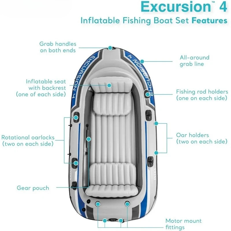 Excursion Inflatable Boat Set With Oars And High Output Pump
