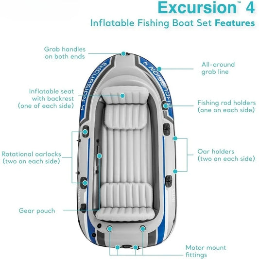 Excursion Inflatable Boat Set With Oars And High Output Pump