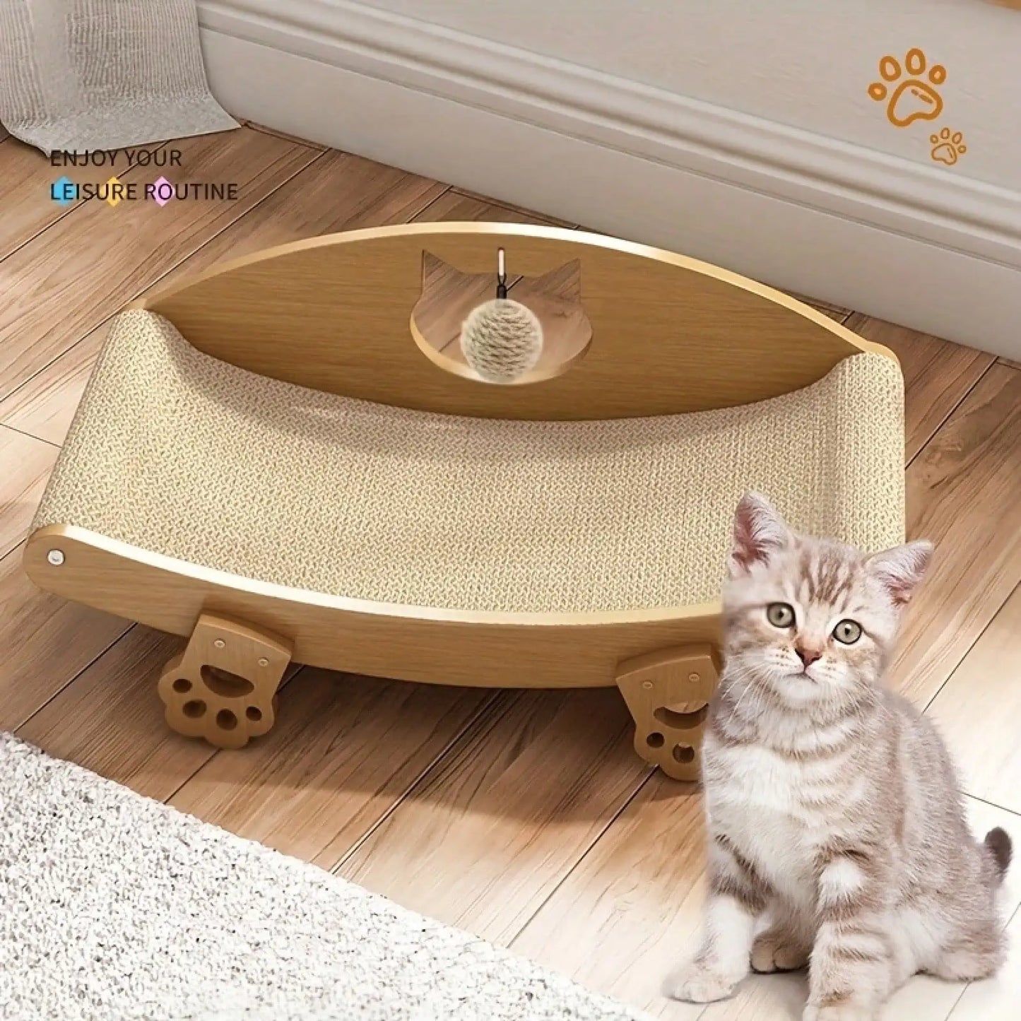 Sisal Cat Scratching Board With Ball Toy For Indoor Use