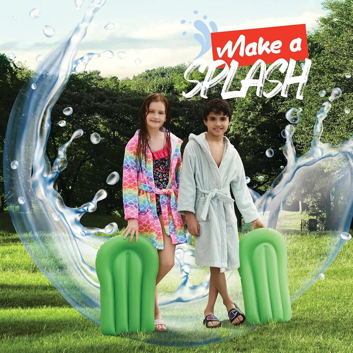 Two Person Waterslide With Sprinkler And Inflatable Boards For Kids