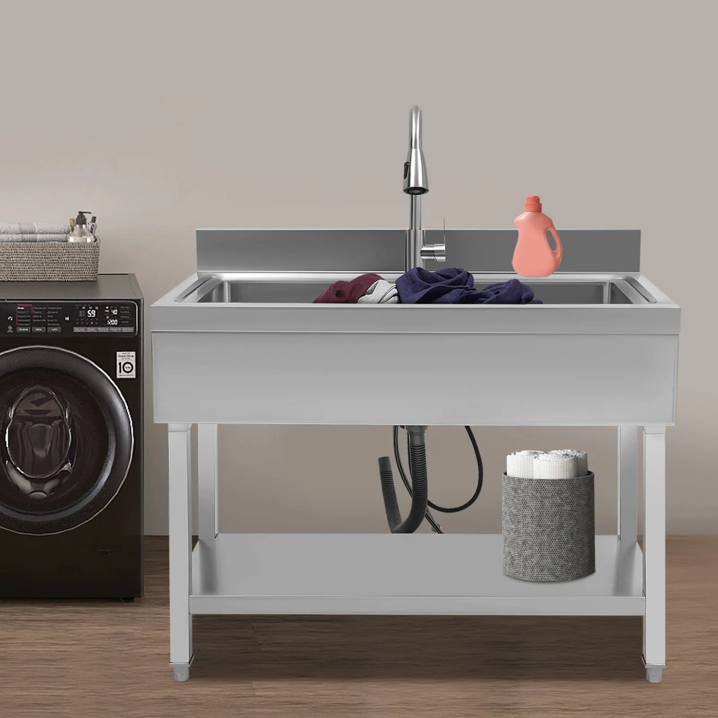 Bymaocar 201 Stainless Steel Utility Sink With Faucet Single Bowl