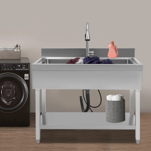 Bymaocar 201 Stainless Steel Utility Sink With Faucet Single Bowl