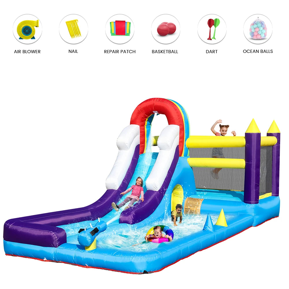 RTS Inflatable Water Slide Bounce House With Splash Pool For Kids Backyard Party