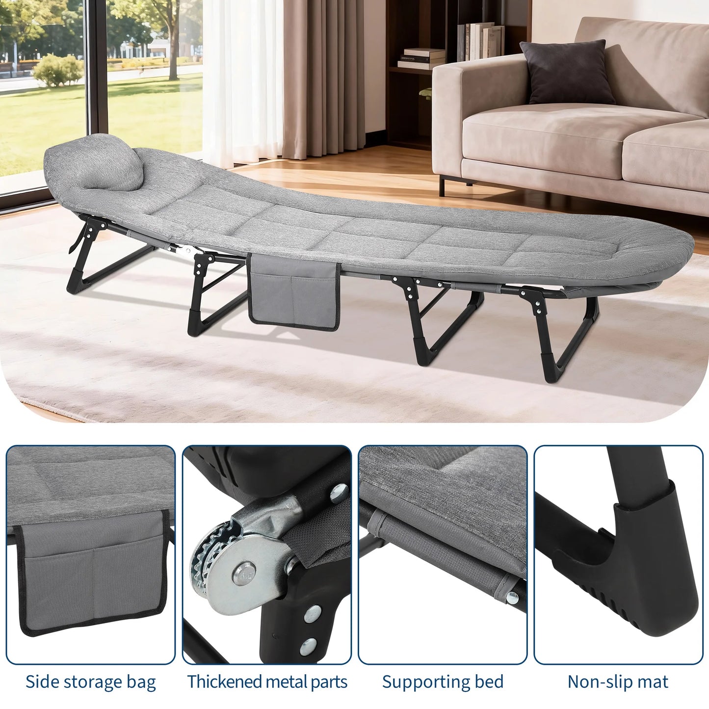 TWISTER.CK Portable Folding Bed With Cushion And Pillow 500 Lbs Outdoors